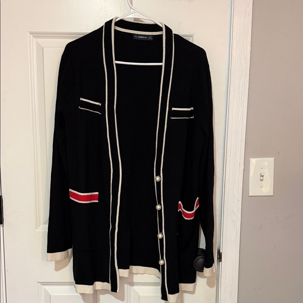 ZARA Black Knit Cardigan with Pearl Buttons
